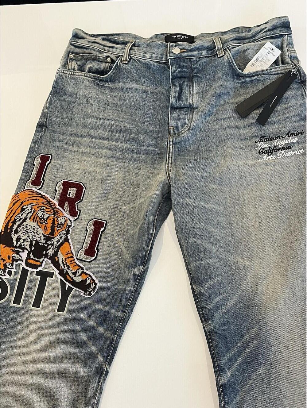 AMIRI $1690   Men’s  Indigo Varsity Tiger Straight Jeans Size 36 - Picture 2 of 16